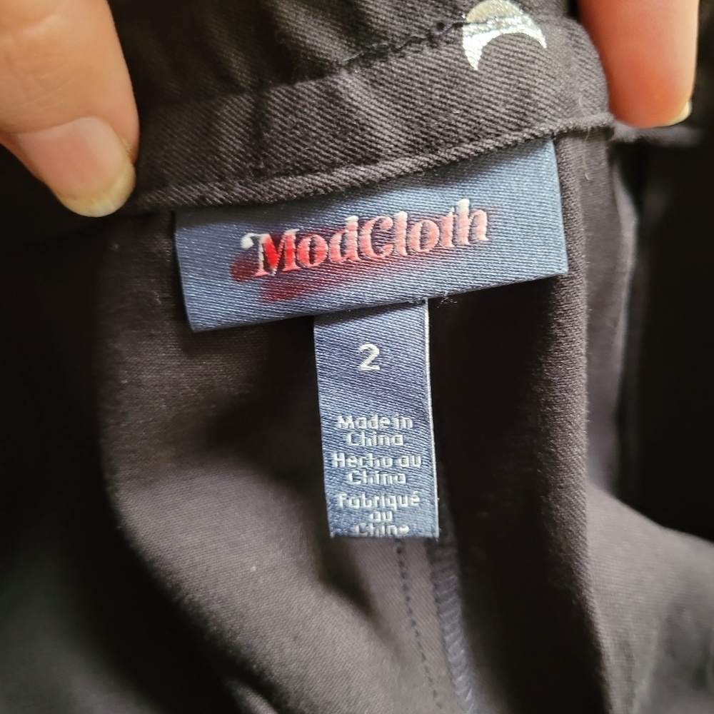 NWT Modcloth Twill Moon and Stars Black and Silver Pants - Picture 2 of 5
